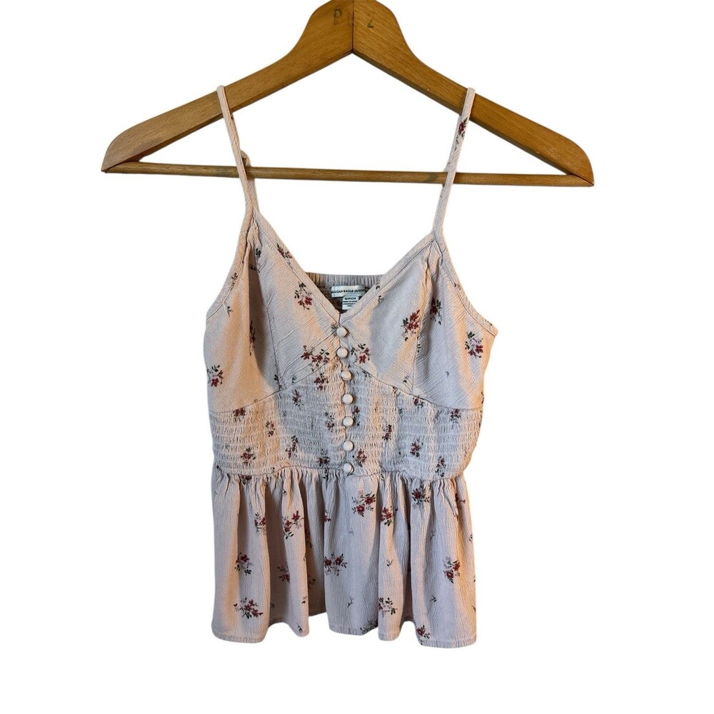 American Eagle Outfitters Floral Pink Peplum Tank Buttons Boho Dainty Small